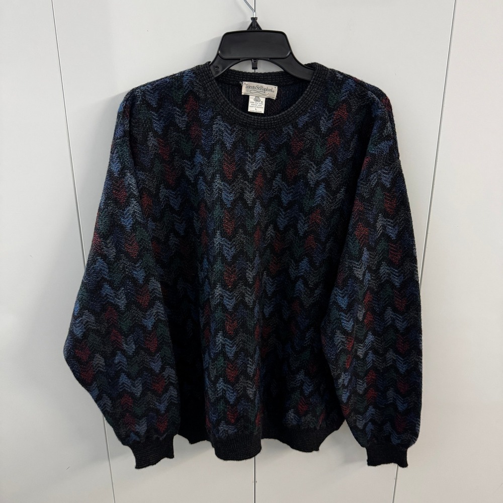 Tricots St Raphael Mens Large Merino Wool Sweater Vintage Uruguay Multi Color